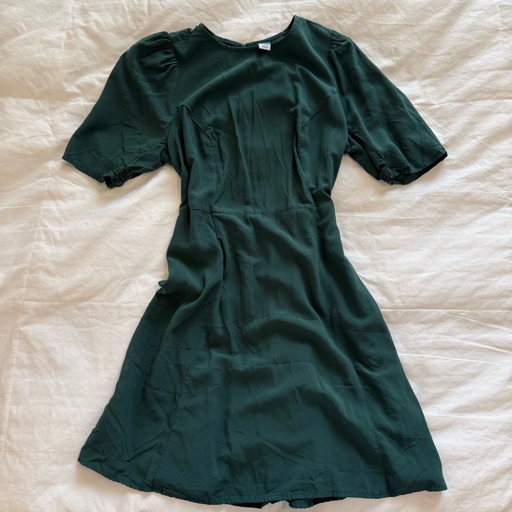 Old Navy Forest Green Puff Sleeve Mini Dress